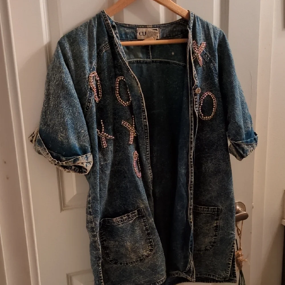80s Denim Jacket with Embellishments - Picture 1 of 3